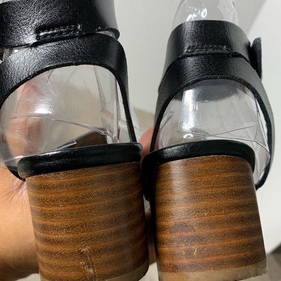 J . Crew Wooden Platform Black Leather Sandals 6 - Picture 7 of 8